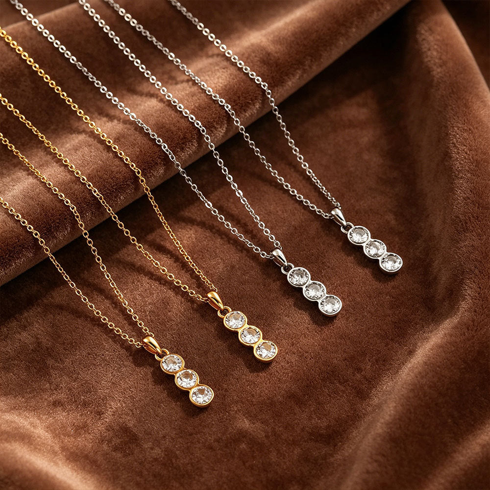 Geometric Gold Necklace For Women In Simple Style, 304 Stainless Steel With Zircon Inlay And Cable Chain