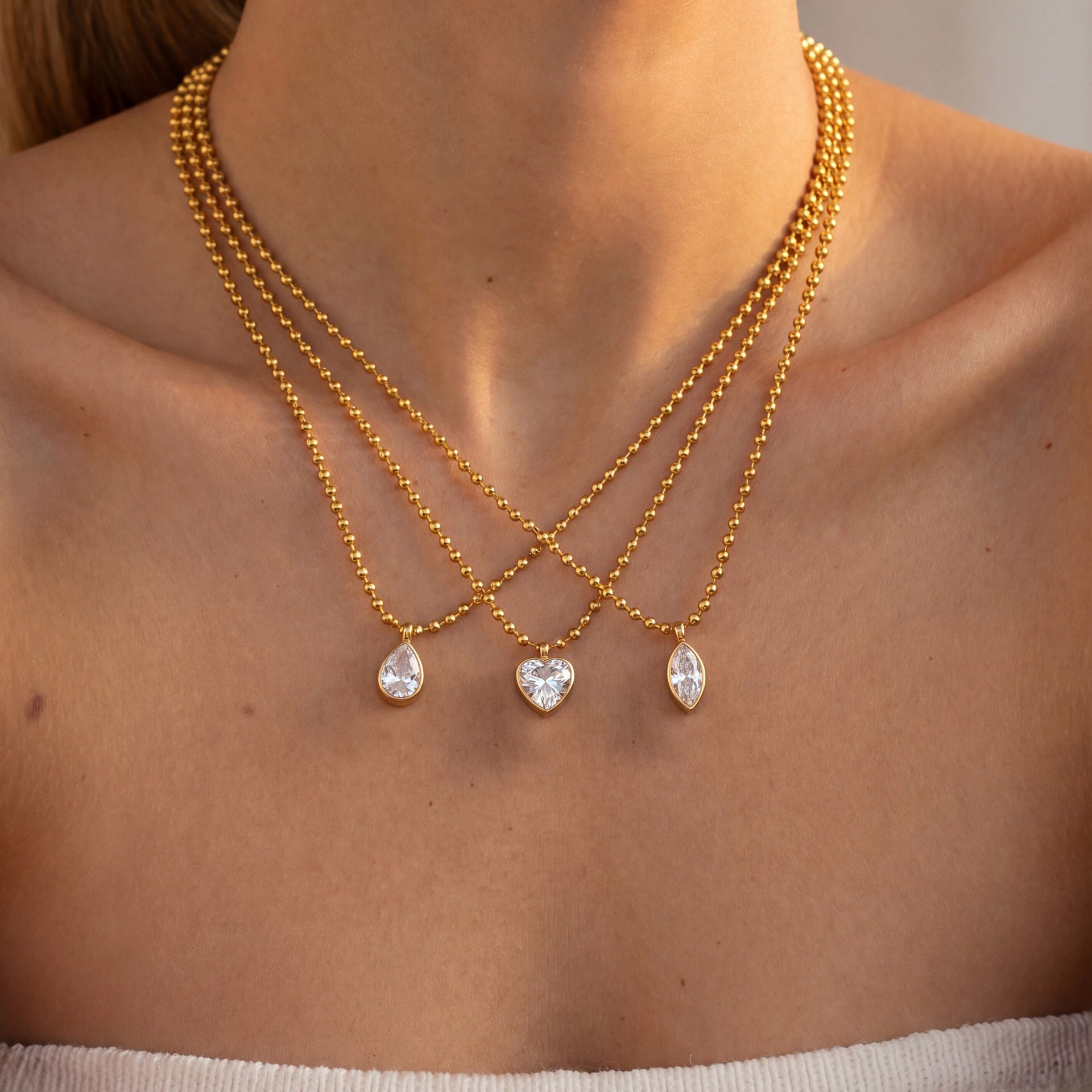 Sweet Heart Shape Necklace For Unisex, CNC Crafted In 304 Stainless Steel With Zircon Inlay, 18K Real Gold Plated