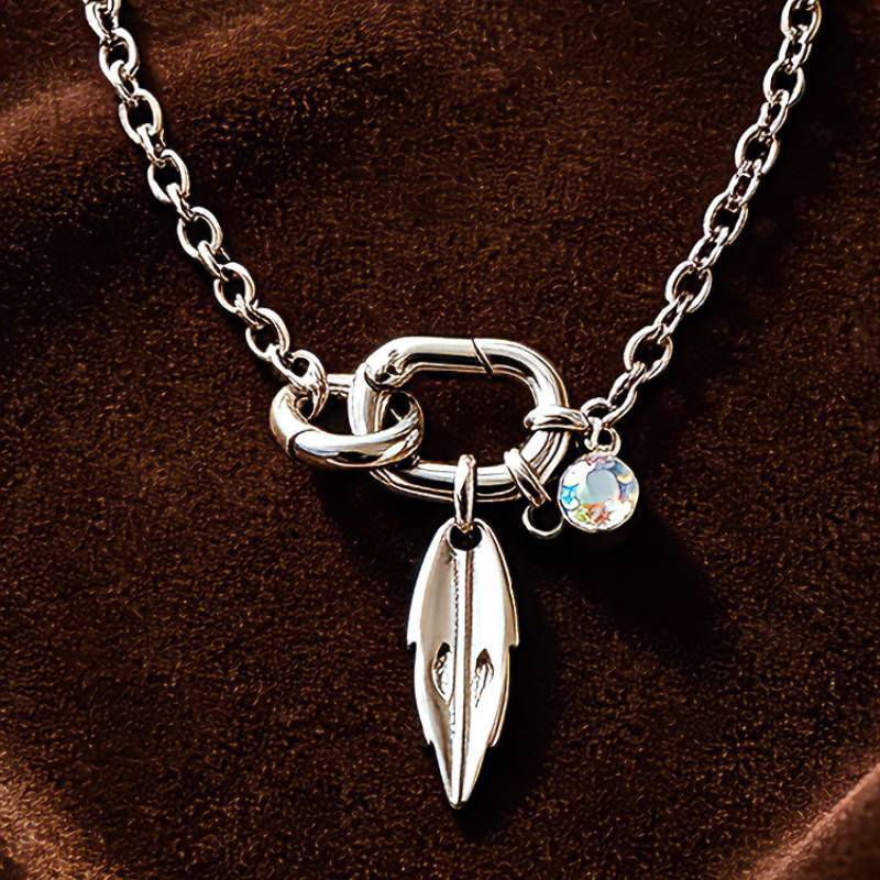Bohemian Leaves Necklace For Women In 304 Stainless Steel With Zircon Inlay, Featuring Electroplated Finish