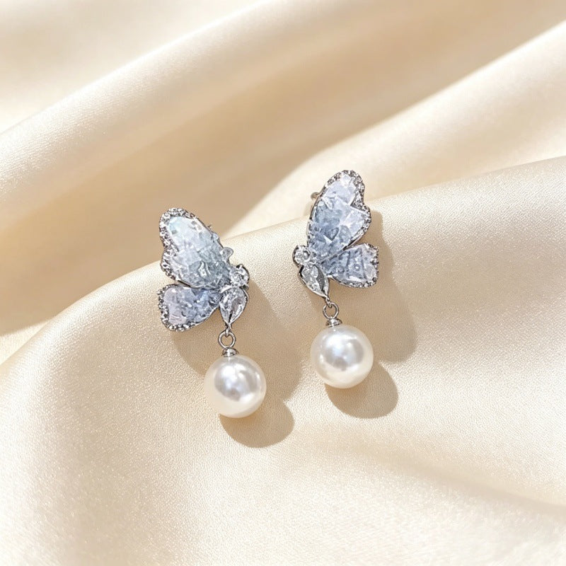 Butterfly Tassel Earrings For Women In Natural Pink With Zinc Alloy Ear Pins