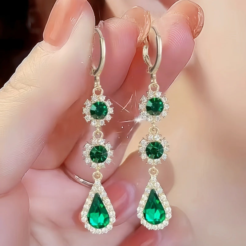 Flowers For Women Ear Hook Earrings Featuring May Birthstone Emerald With Zircon Inlay And 925 Sterling Silver Ear Pins