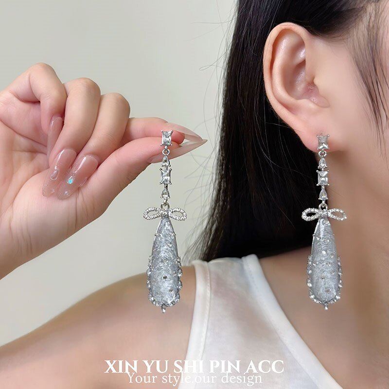 Bow Tie Earrings For Women In Alloy With Rhinestones, Featuring Electroplated Finish And Zinc Alloy Ear Pins