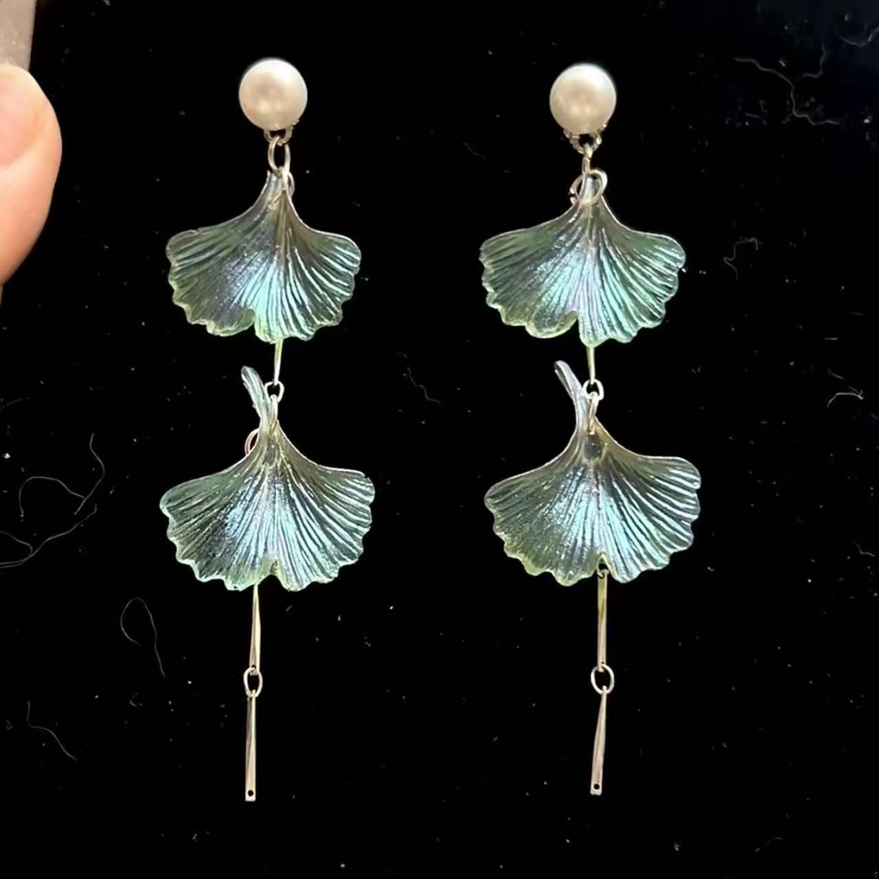 Ginkgo Leaf Tassel Earrings For Women In New Style, Green Zinc Alloy Accessories