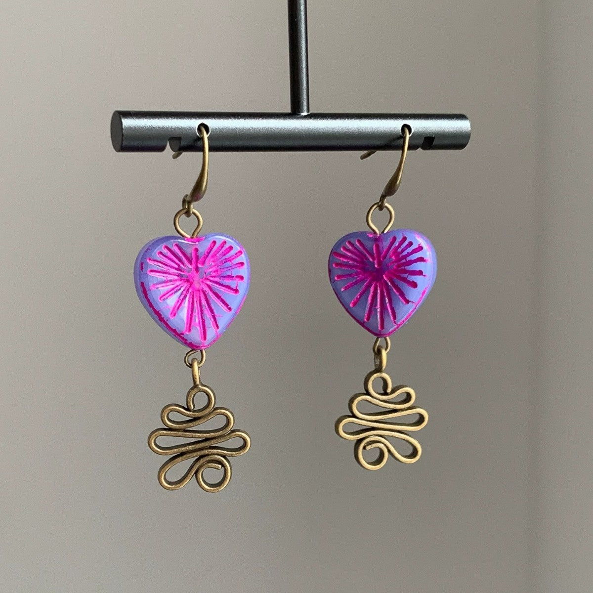 Heart Shape Ear Hook Earrings For Women In Purple, Made Of Zinc Alloy With Electroplated Finish And 925 Sterling Silver Ear Pins