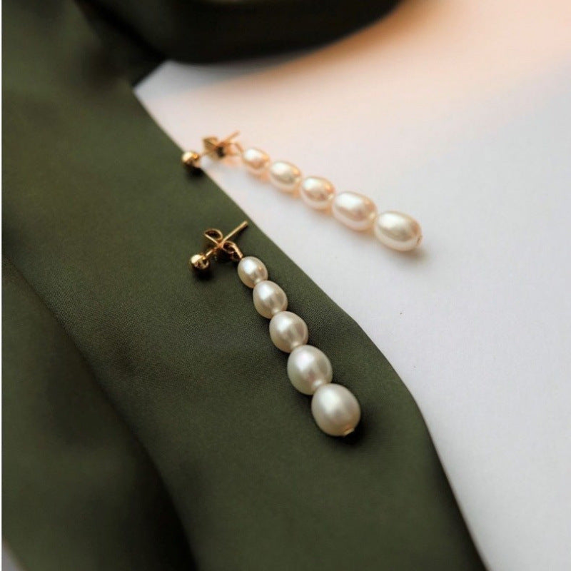 Ombre Gold Earrings For Women, 1 Pair Sweet Style Alloy Earrings With Seed Bead Inlay