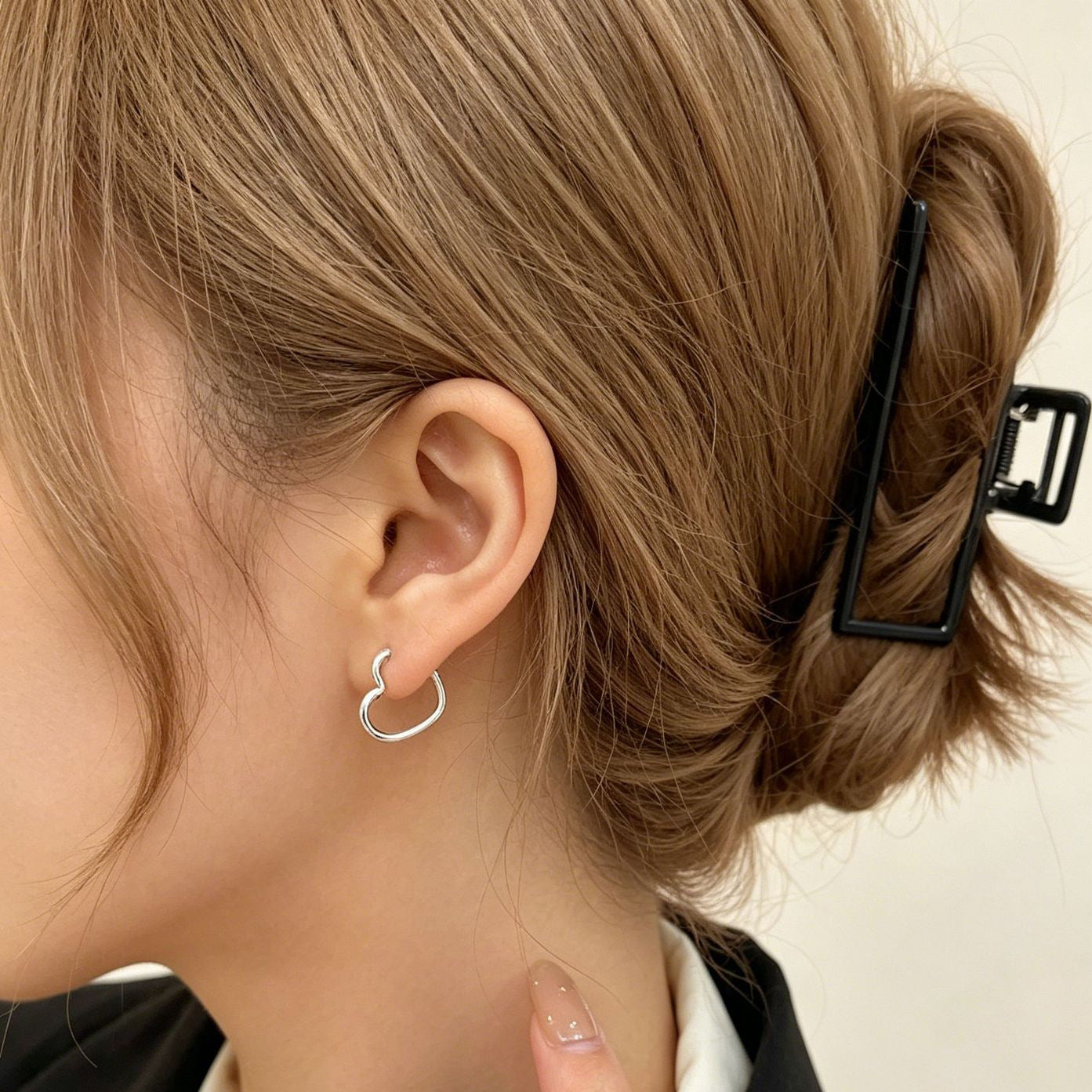 Heart Shape Hoop Earrings In 925 Sterling Silver Featuring 925 Sterling Silver Stud Posts