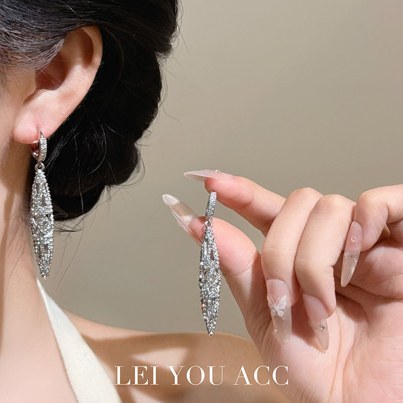 Elaborate Oval Earrings For Women Featuring Silver Zinc Alloy And Rhinestones With 925 Sterling Silver Ear Pins