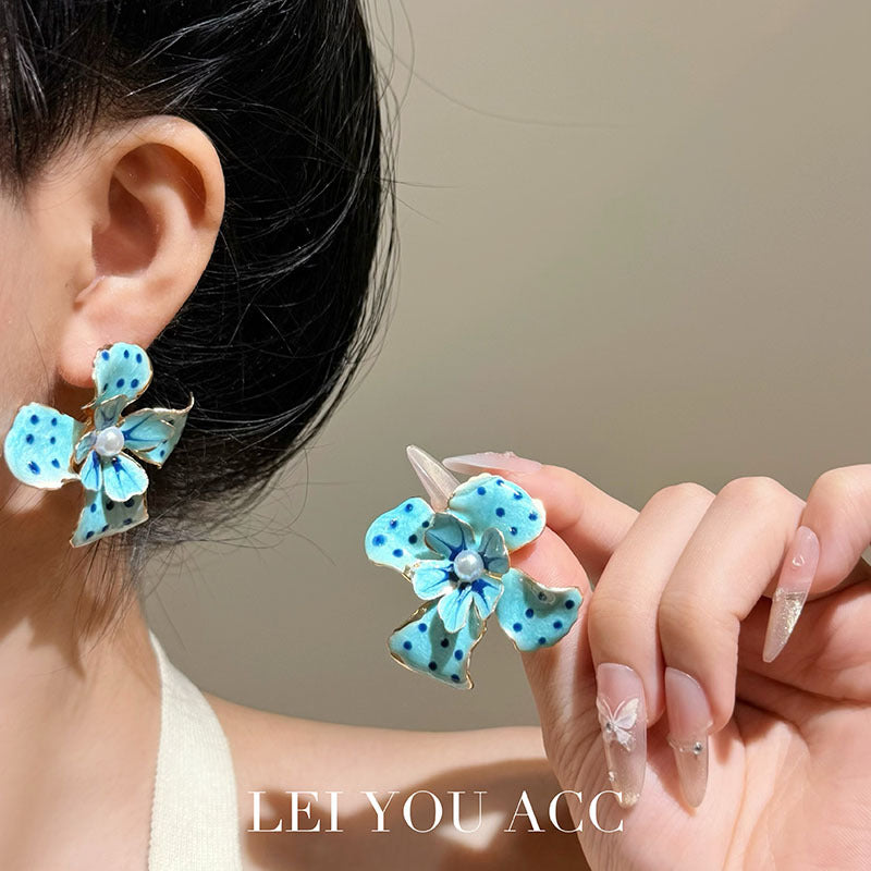 Blue Flowers Earrings For Women Featuring 925 Sterling Silver Ear Pins In Sweet Style Made Of Zinc Alloy