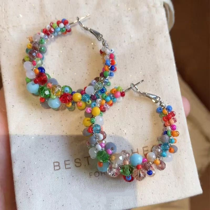 Exaggerated Crystal Earrings For Women Featuring Beading Craft In Colour Zinc Alloy Material