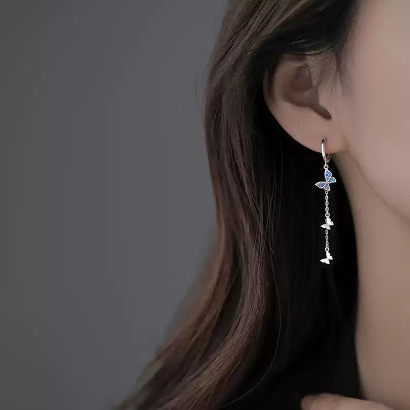 Butterfly Tassel Earrings For Women With Copper Studs, Electroplated Finish, Elegant And Lightweight Design
