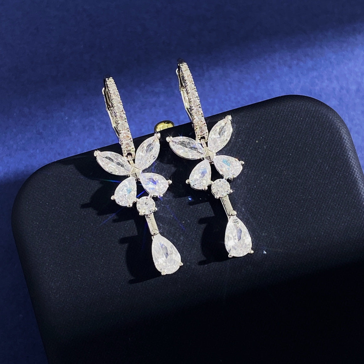 Elegant Water Droplets Earrings For Women With Real Gold Plated And Zircon Inlay, Featuring 304 Stainless Steel Studs