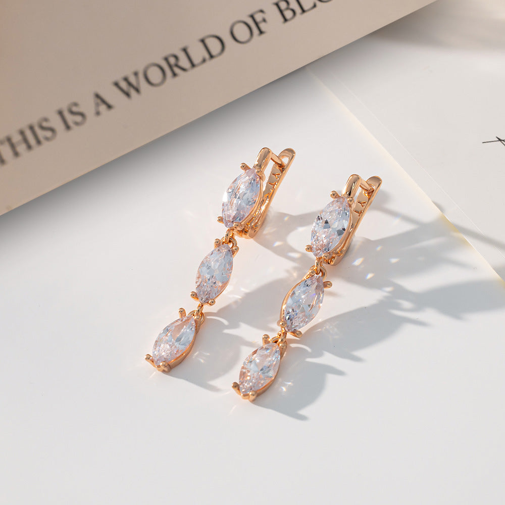 Geometric Earrings For Women With Brass Ear Pins, Electroplated 14K Real Gold Plated Brass Featuring Zircon Inlay