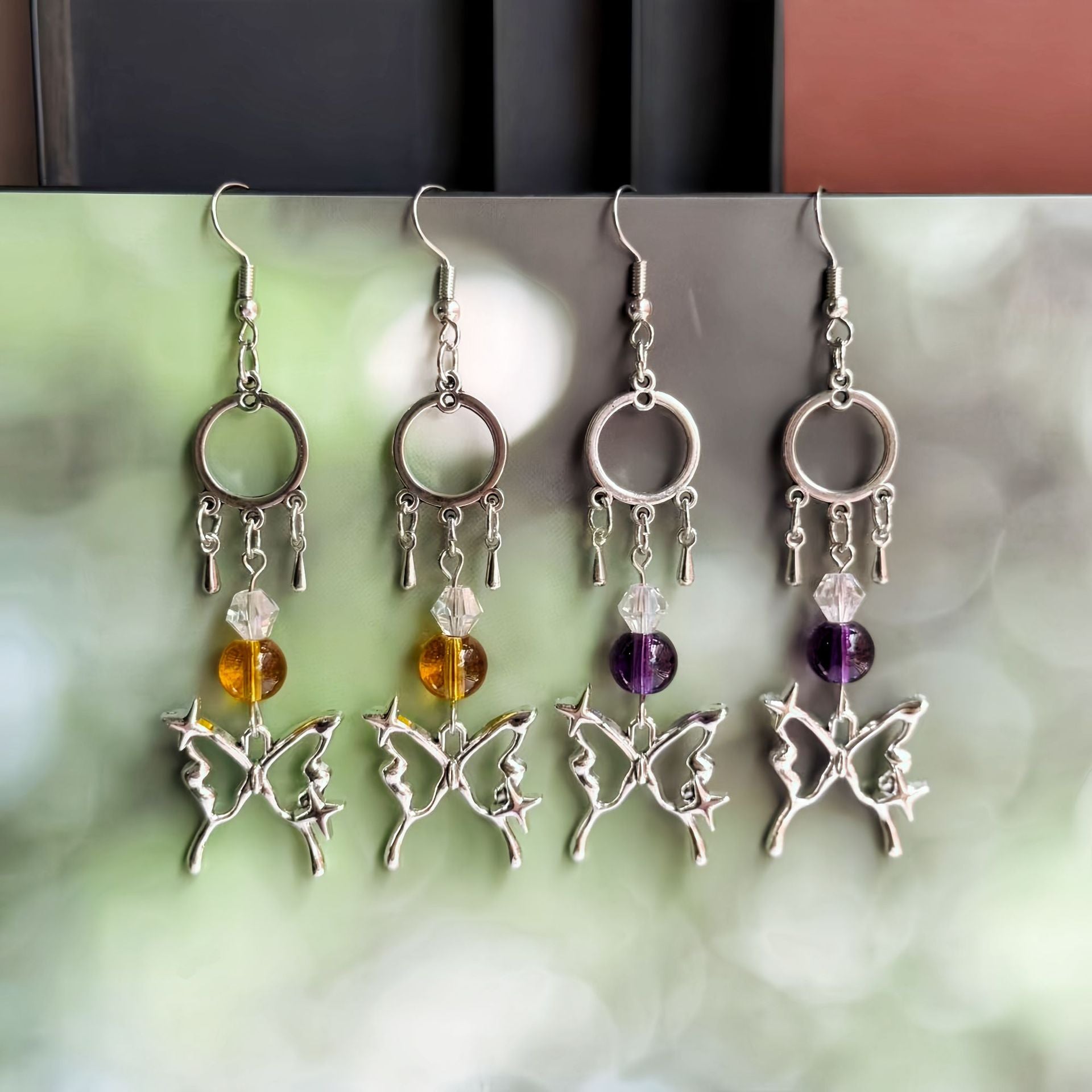 Style Butterfly Tassel Earrings For Unisex In Yellow Alloy With Crystal Inlay