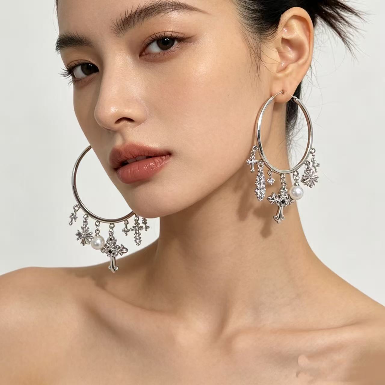 Cross Earrings For Women In Copper Featuring Electroplated Finish And 925 Sterling Silver Ear Pins With Retro Style