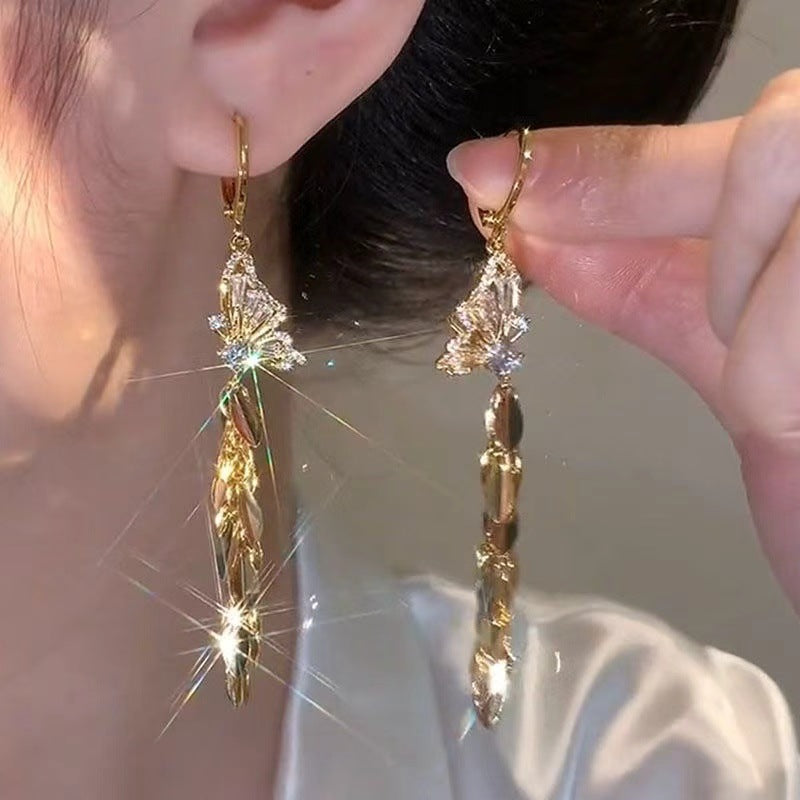 Butterfly Tassel Earrings For Women In Electroplated Alloy With Zinc Alloy Ear Pins