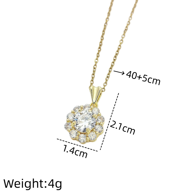 Handmade Classic Style Geometric Necklace For Women In 201 Stainless Steel With Glass Inlay And Cable Chain