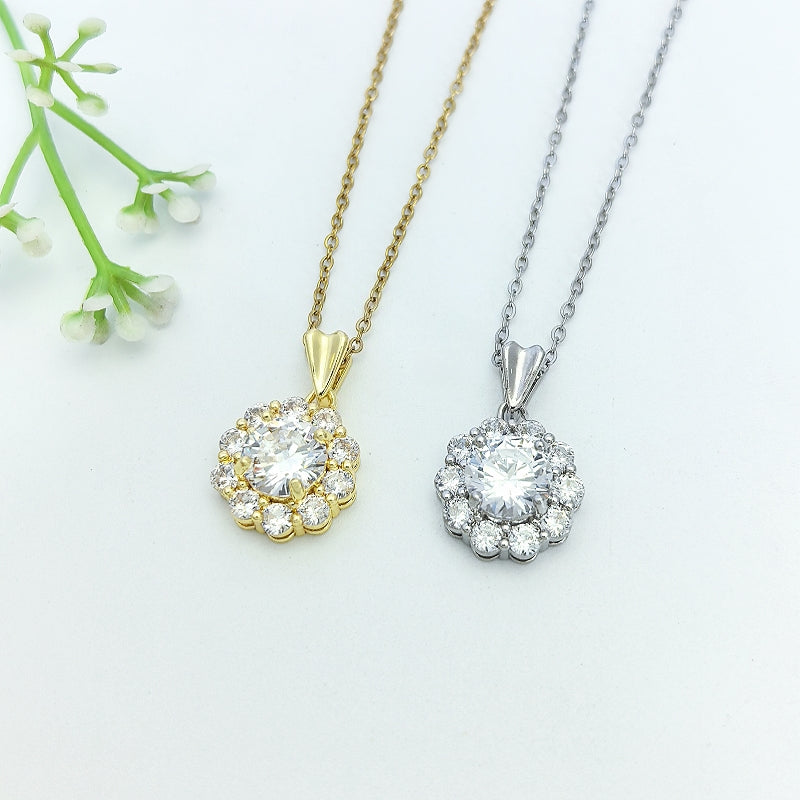 Handmade Classic Style Geometric Necklace For Women In 201 Stainless Steel With Glass Inlay And Cable Chain