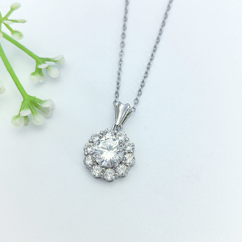 Handmade Classic Style Geometric Necklace For Women In 201 Stainless Steel With Glass Inlay And Cable Chain