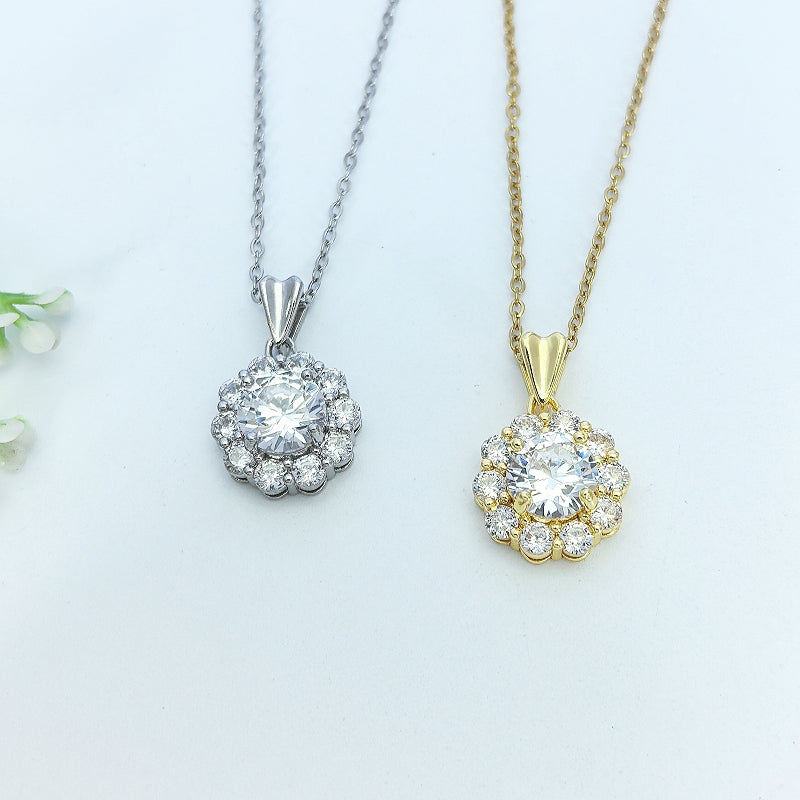 Handmade Classic Style Geometric Necklace For Women In 201 Stainless Steel With Glass Inlay And Cable Chain