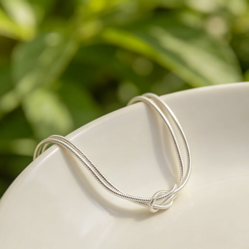 Knot Bracelets For Women Featuring Copper Snake Chain With Silver Plated Electroplated Finish