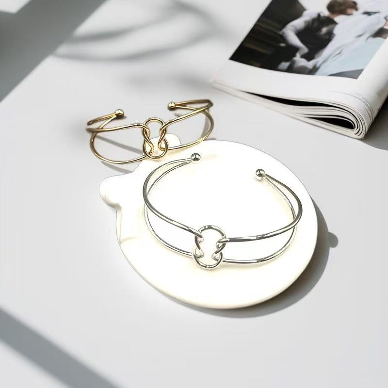 Double Ring Gold Metal Bangle For Women In Simple Style