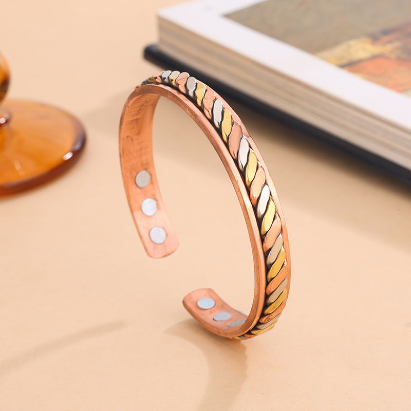 Unisex Braid Knot Bangle Featuring Twisted Rope Chain In Copper With Electroplated Gold Plating