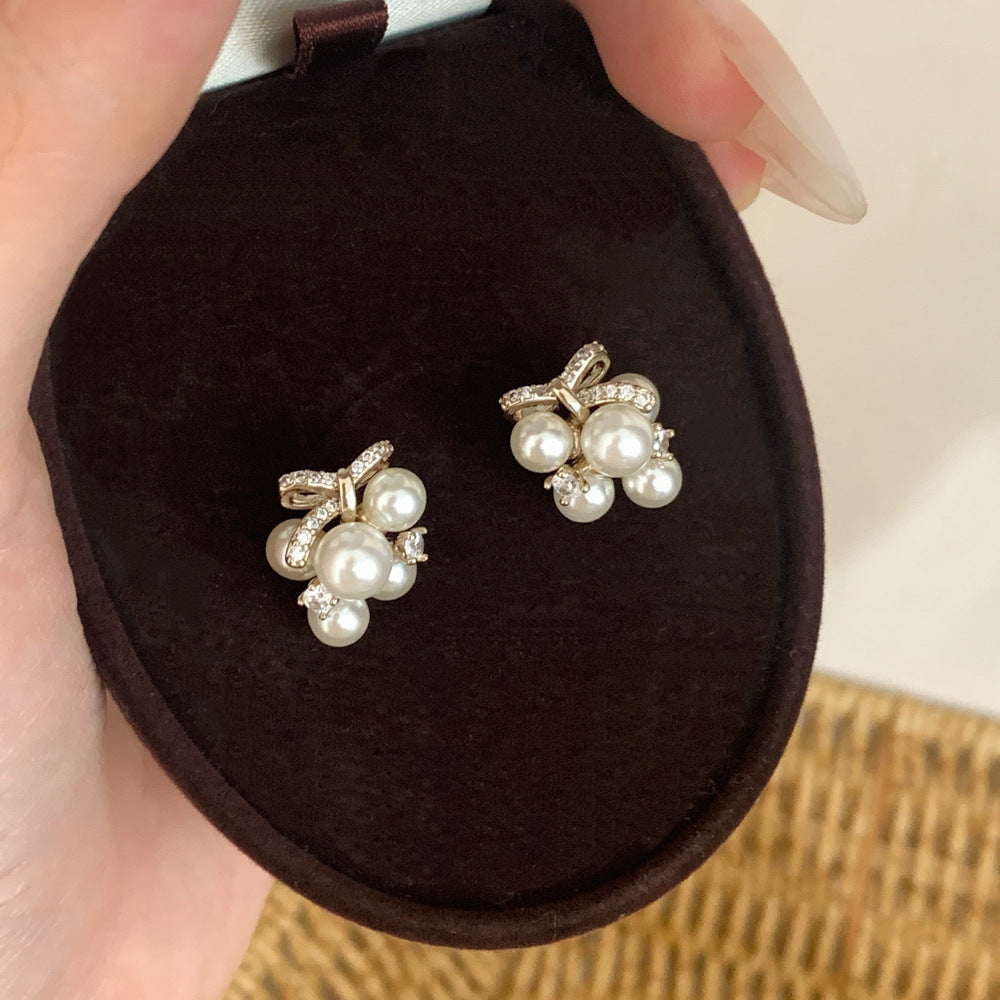 Bow Tie Beading Earrings With Copper Studs In Simple Style For Women