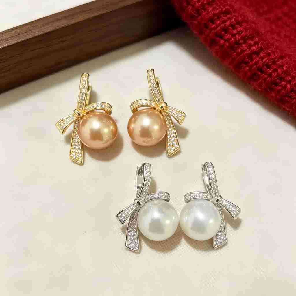 Gold Bow Tie Drop Earrings For Women In New Style, Made Of Copper With Rhinestones Inlay