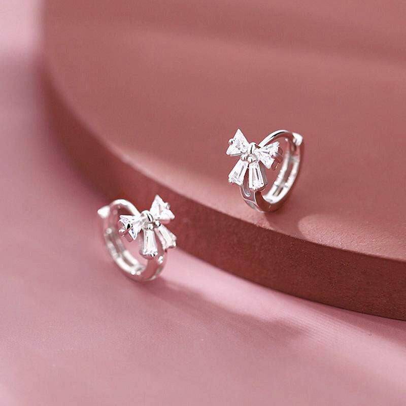 Bow Tie Earrings For Women With Copper Ear Pins And Electroplated Gold Plating Featuring Rhinestone Inlay