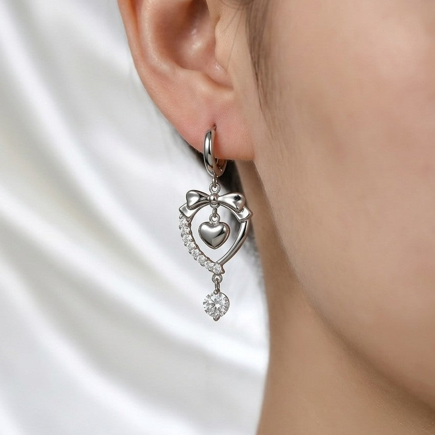 Heart Shape Hoop Earrings For Women In Silver Featuring Copper Ear Pins, 1 Pair