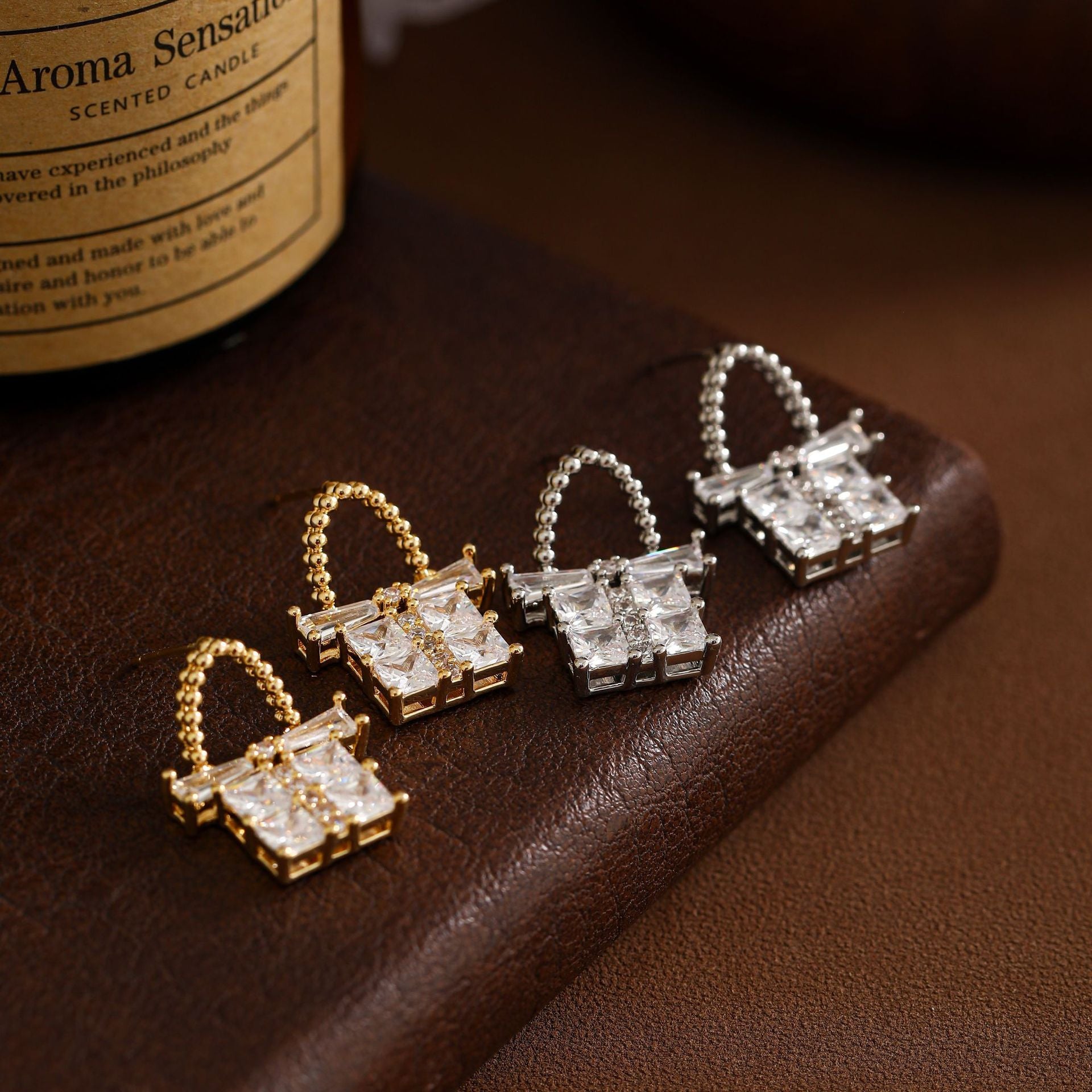 Gold Bow Tie Earrings For Women In Copper With Zircon Inlay