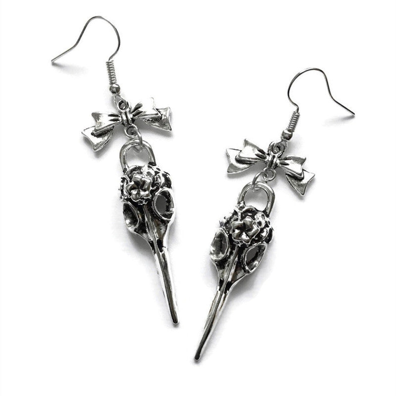 Crow Earrings For Unisex Featuring Silver Alloy With Titanium Alloy Ear Pins In Gothic Style