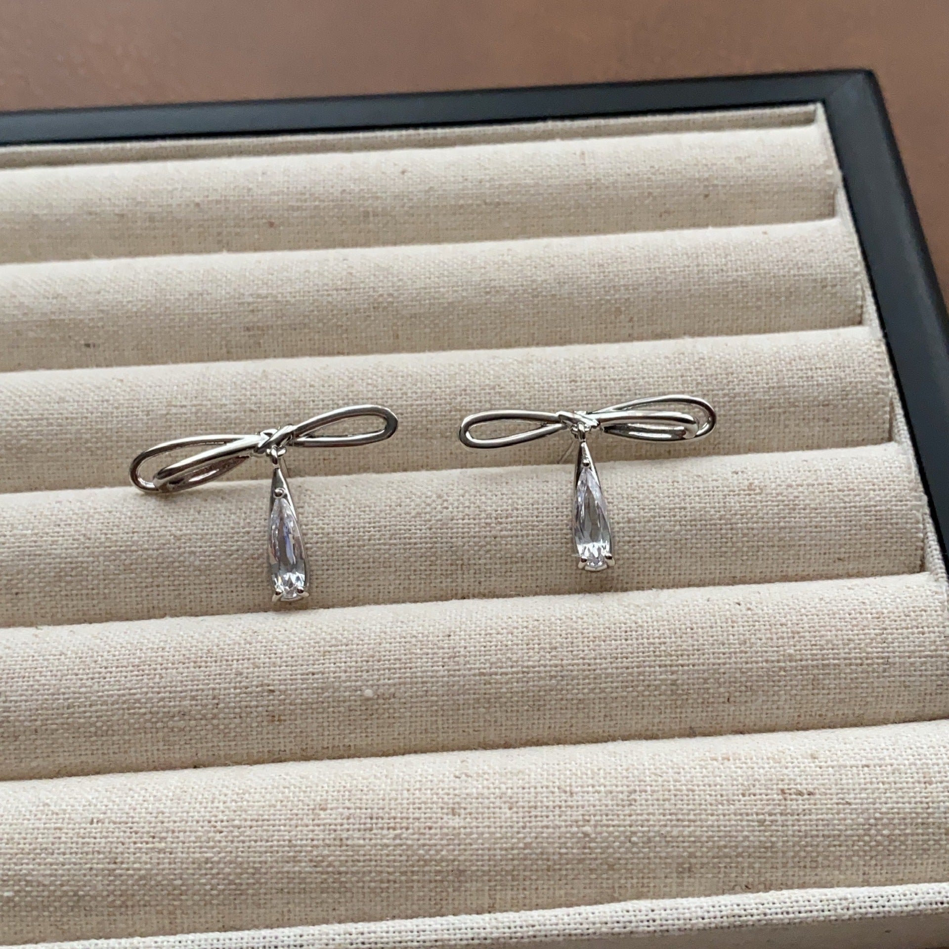 Bow Tie Drop Earrings For Women In New Style With 925 Sterling Silver Posts, Copper Base, Real Gold Plated And Zircon Inlay