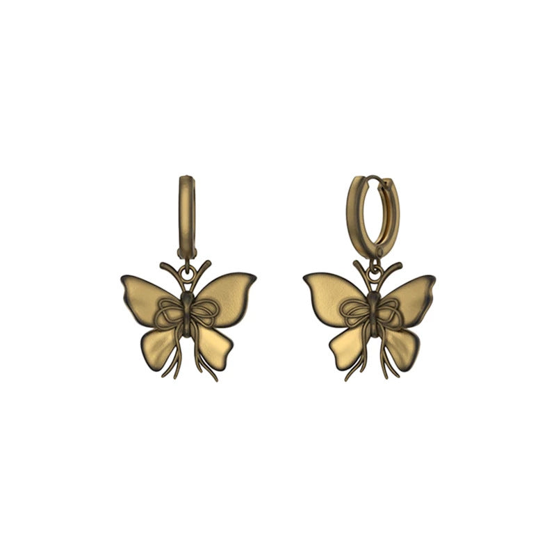 Elaborate Bow Tie Earrings In Maillard Style For Women, 925 Sterling Silver With Real Gold Electroplated Finish