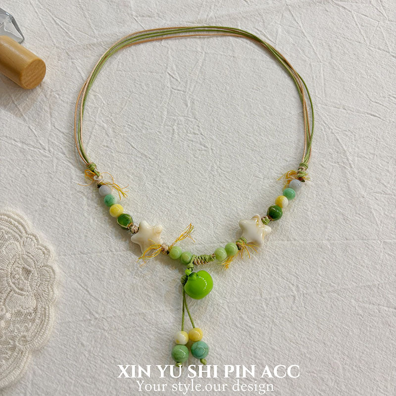 Apple Pattern Alloy Braid Choker Necklace With Electroplated Finish And Woven Chain For Women