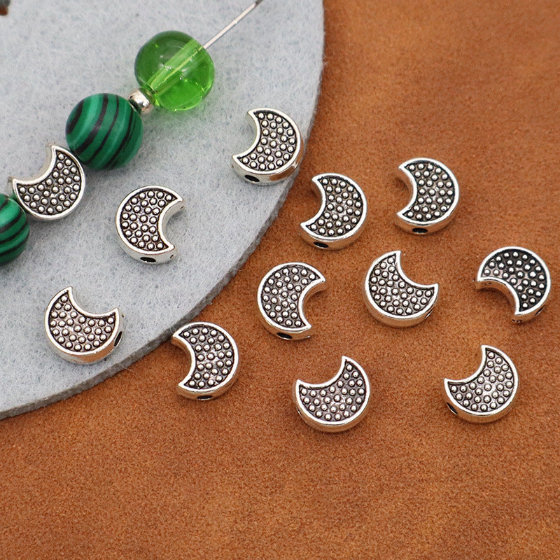 Moon Alloy Beads With Crystal Inlay, Diameter 7 Mm, Hole Size 1~1.9 Mm, Electroplated Finish For Jewelry Making