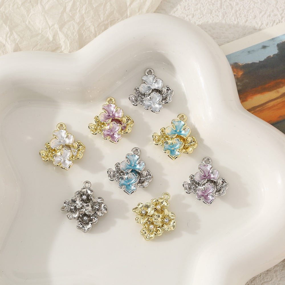 Handmade Flowers Pendant With Enamel Craft In Gold Alloy, Golden Plated DIY Jewelry Accessory