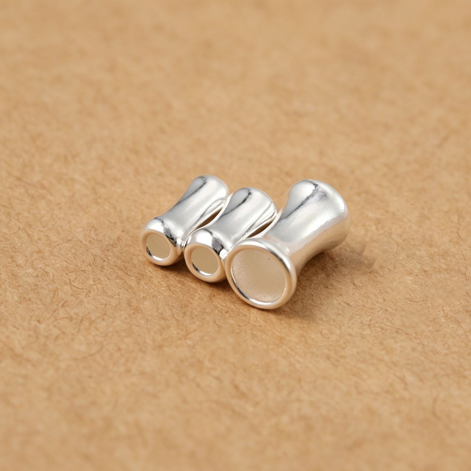 Handmade S999 Silver Bamboo Beads With 3mm Diameter In Silver For Jewelry Accessories Featuring Chinoiserie Style