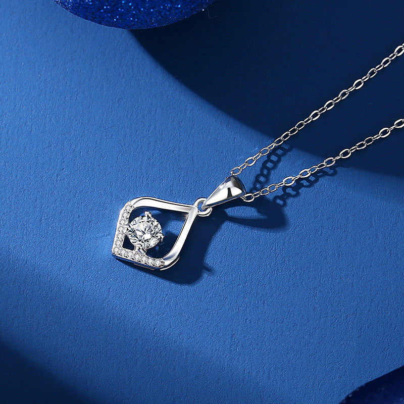 Geometric Pendant Necklace For Women In Simple Style, 925 Sterling Silver With Moissanite, Claw Setting And Cable Chain