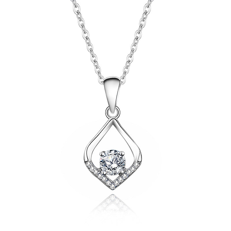 Geometric Pendant Necklace For Women In Simple Style, 925 Sterling Silver With Moissanite, Claw Setting And Cable Chain