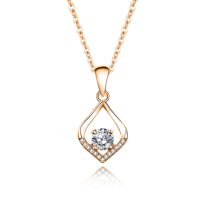 Geometric Pendant Necklace For Women In Simple Style, 925 Sterling Silver With Moissanite, Claw Setting And Cable Chain