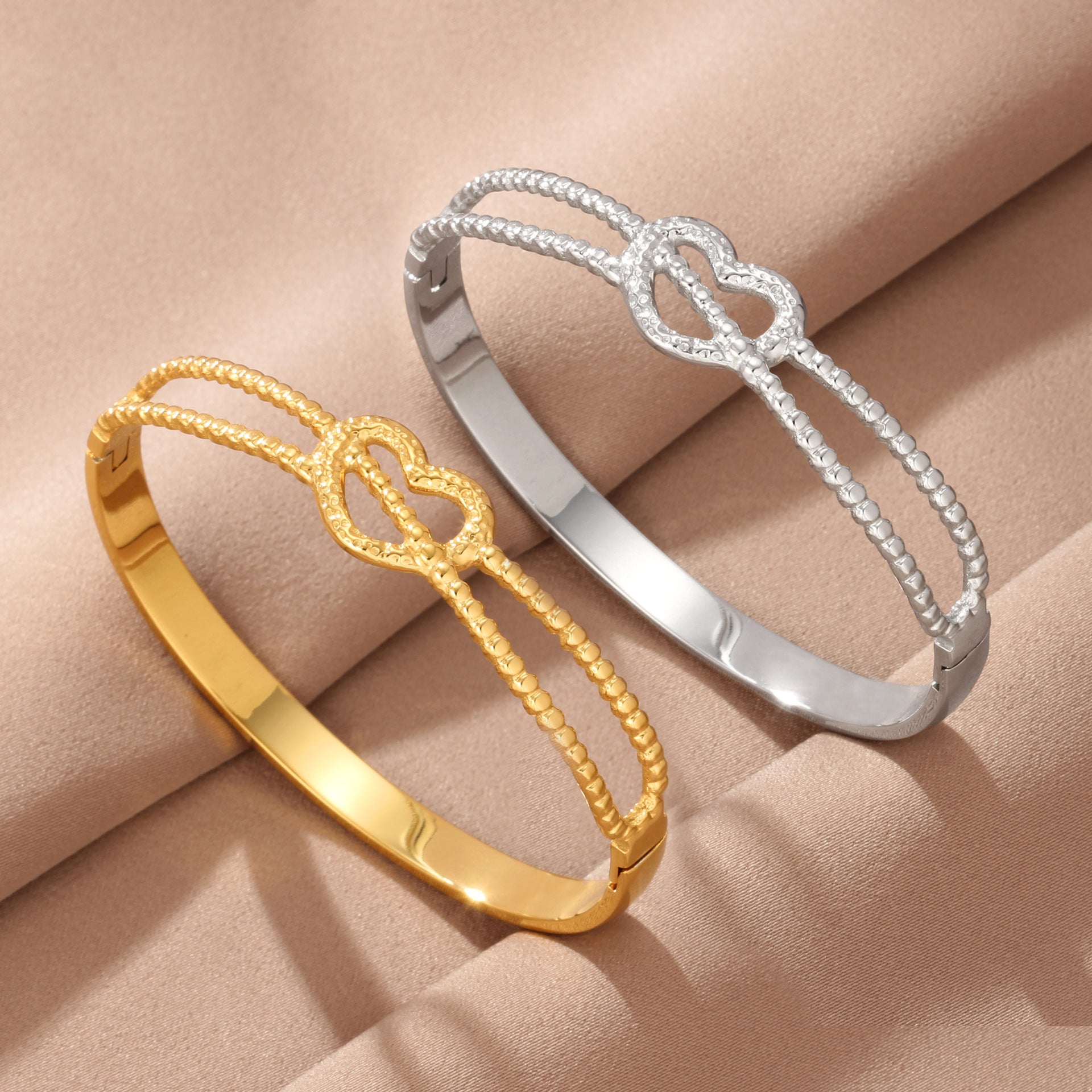 Heart Shape Bangle In 304 Stainless Steel With 18K Real Gold Plated Finish And PVD Coated For Durability, Available In Gold