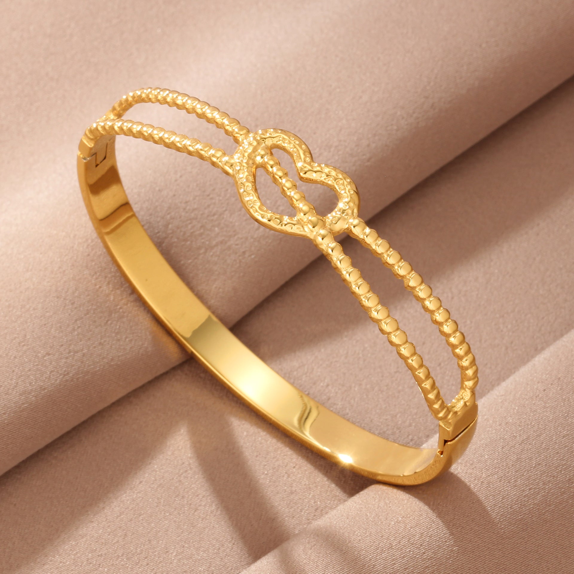 Heart Shape Bangle In 304 Stainless Steel With 18K Real Gold Plated Finish And PVD Coated For Durability, Available In Gold