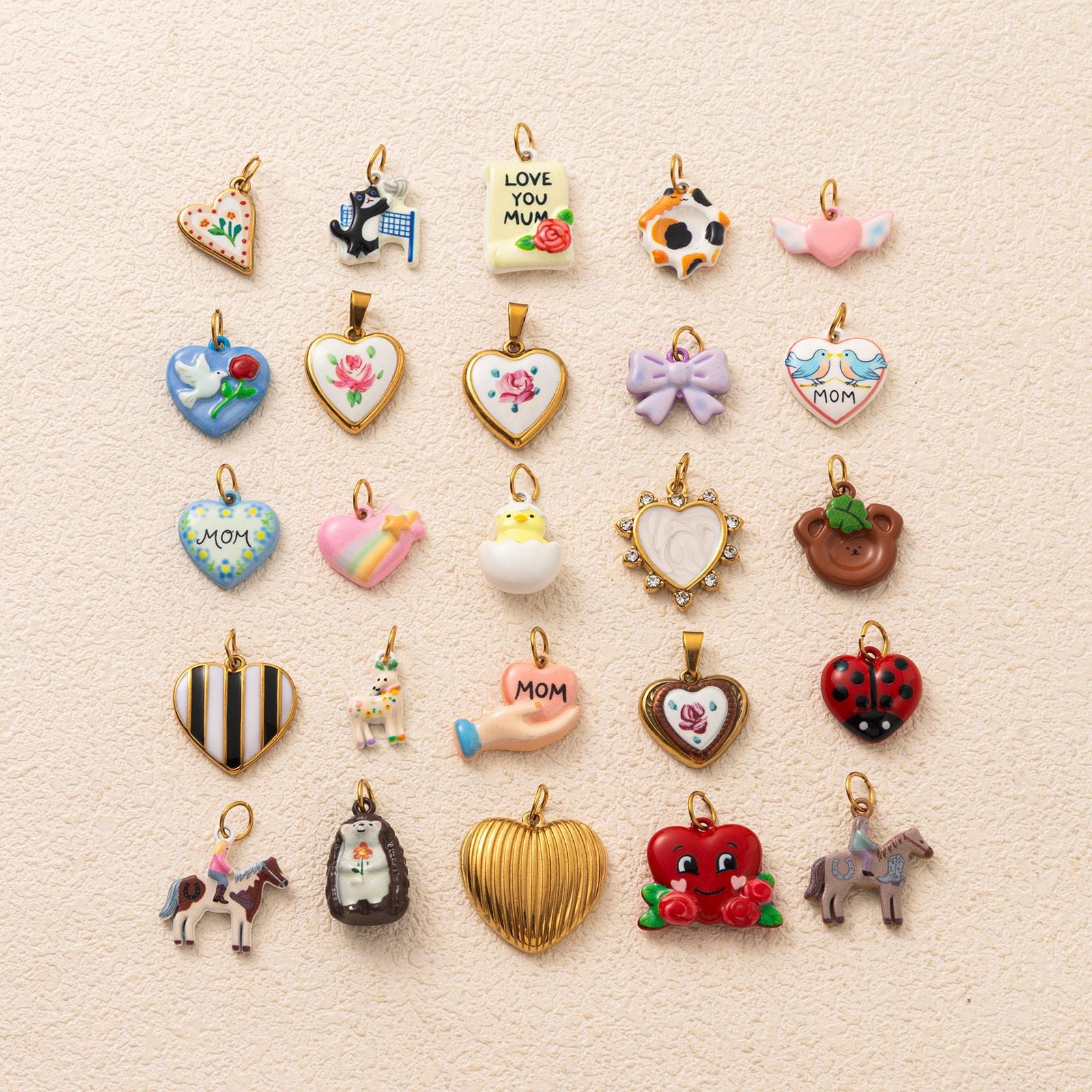 Heart Shape Cartoon Style Pendant In Metal With Zircon Inlay, PVD Coated And 18K Real Gold Plated Finish