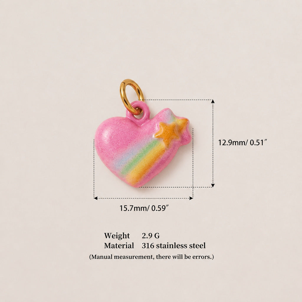 Heart Shape Cartoon Style Pendant In Metal With Zircon Inlay, PVD Coated And 18K Real Gold Plated Finish