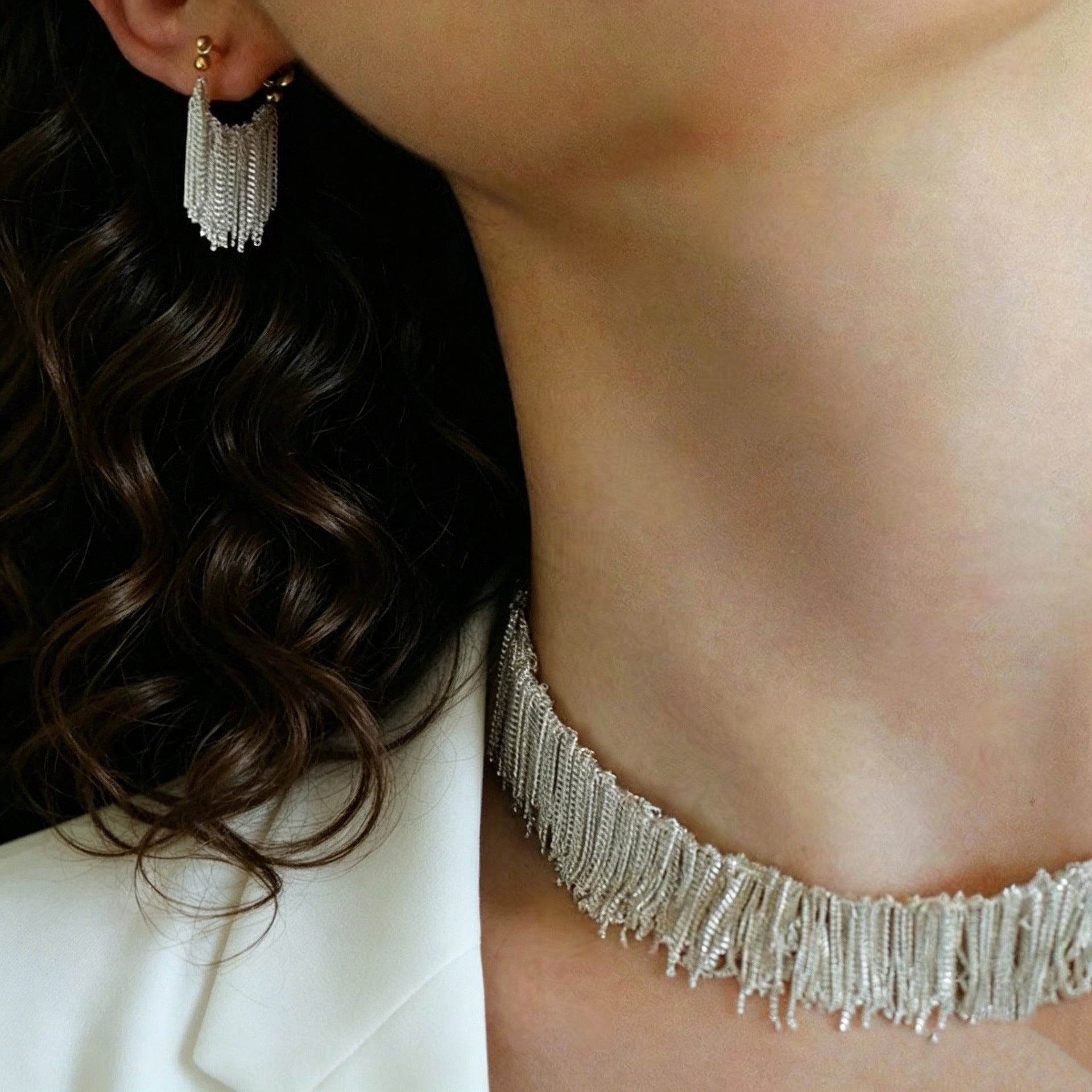 Elegant Geometric Braid Necklace For Women In Silver Featuring Copper Pendant Material