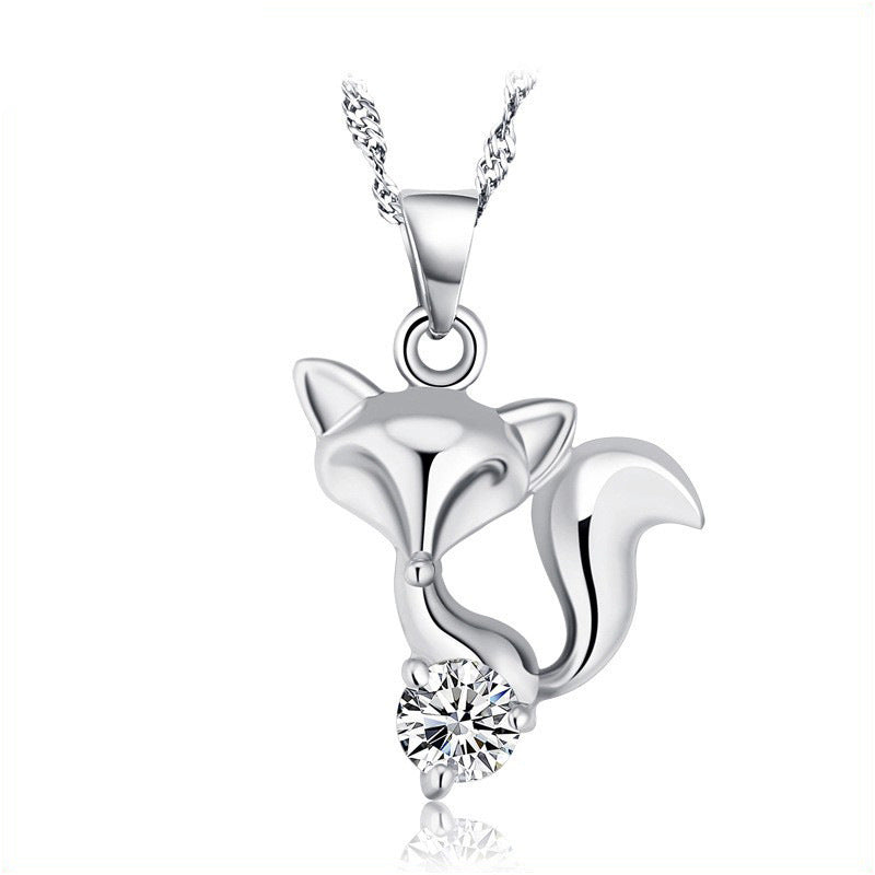 New Style Fox Pendant In Copper With Crystal Inlay, Silver Color, Perfect For Autumn
