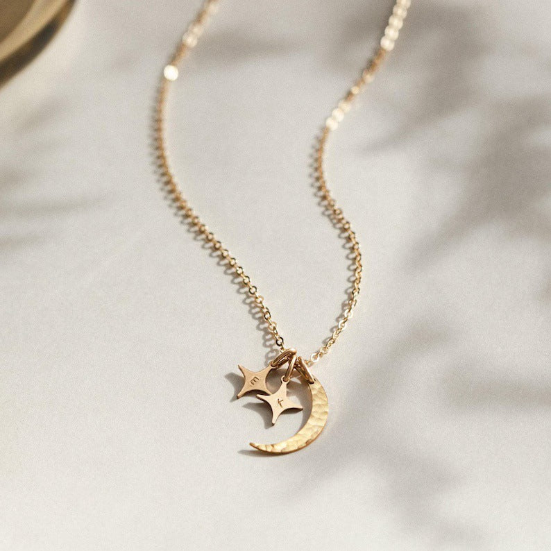 Moon Necklace For Adults In 18K Real Gold Plated 304 Stainless Steel With Electroplated Beaded Chain