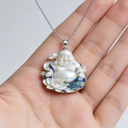 Buddha Pendant Featuring Agate Inlay With Electroplated Gold Plating On Metal
