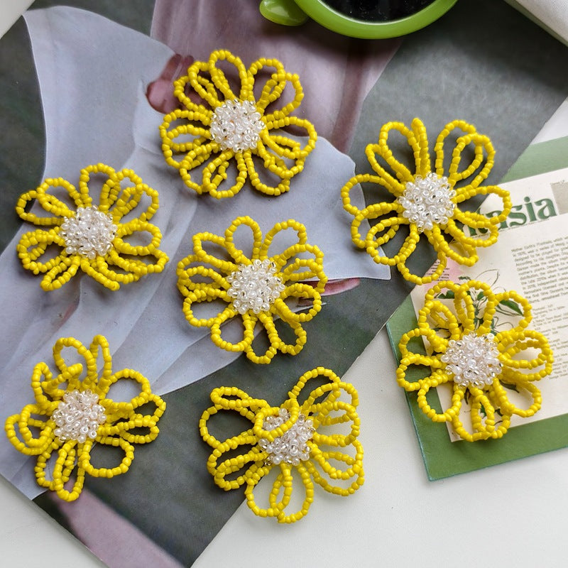 Flowers Pattern Jewelry Accessories Featuring Beads Inlay And Knitting Craft In Sweet Style With Yellow Color